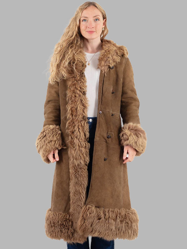Marie Vintage 70's Penny Lane Sheepskin Coat in Brown
