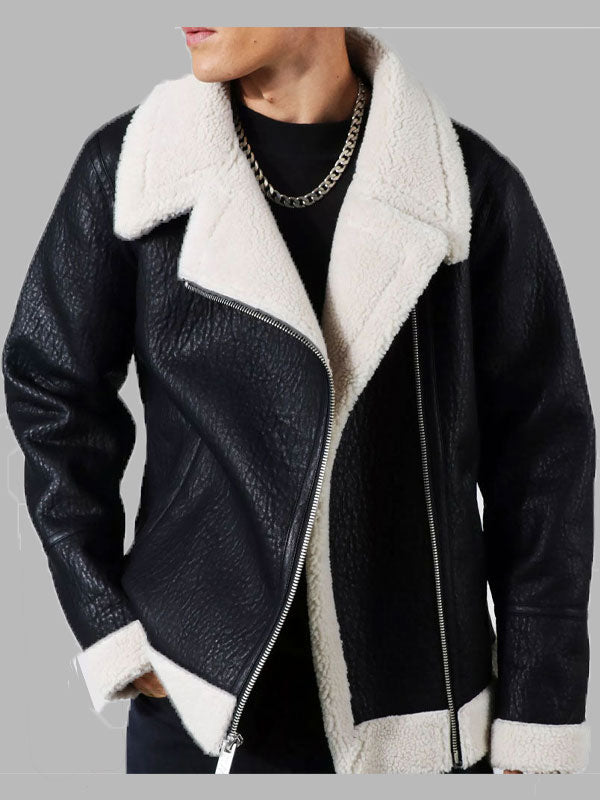 Men Aviator B3 Vintage Black Sheepskin Shearling Jacket